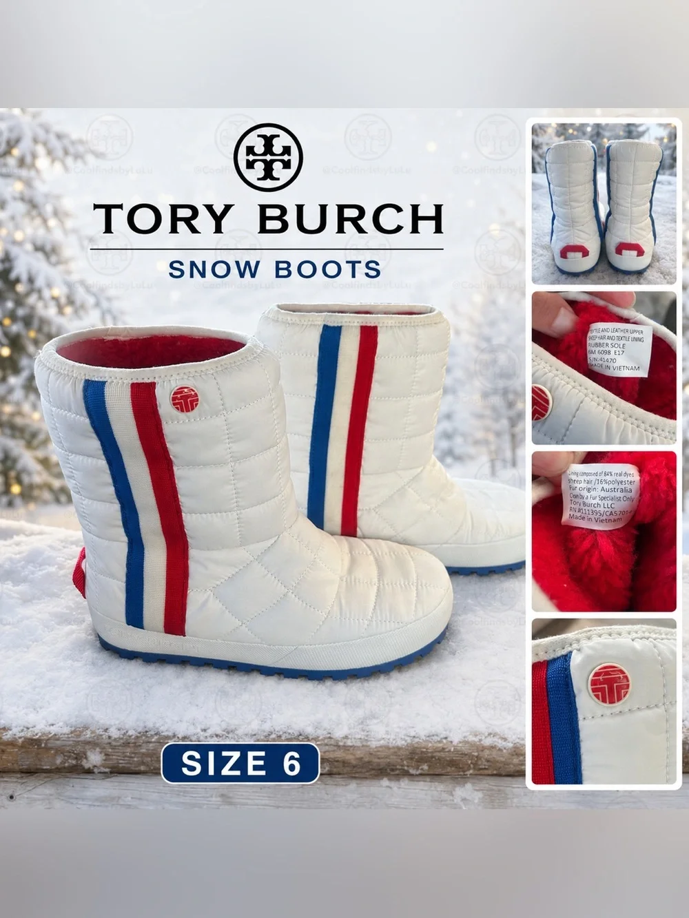 Tory Burch Sport White Quilted Nylon Puffer winter boots size 6